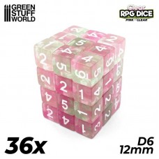 36x Dadi D6 12 mm - Rosa chiaro Trasparente